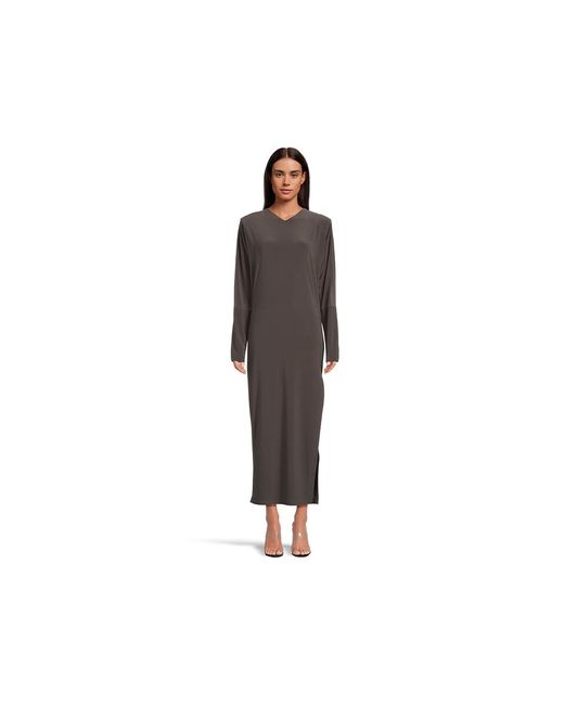 Norma Kamali Black Dolman V-Neck Side Slit Gown With Shoulder Pads Dress Sm 4) Polyester/Spandex