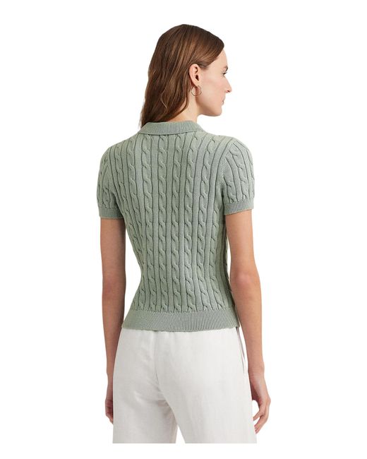 Lauren by Ralph Lauren Green Cable-knit Cotton Polo Sweater