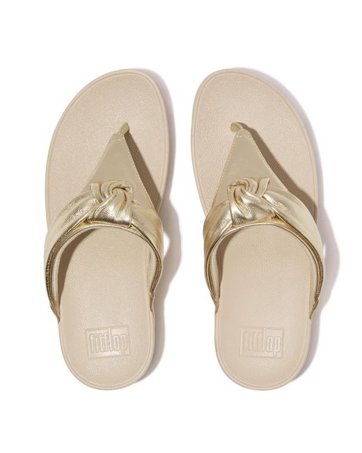 Fitflop Natural Lulu Padded-knot Metallic-leather Toe-post Sandals