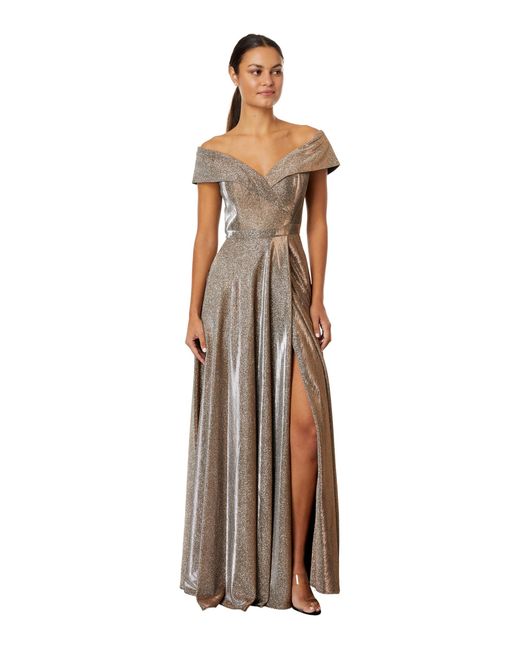 Xscape Natural Off-the-shoulder Long Glitter Dress