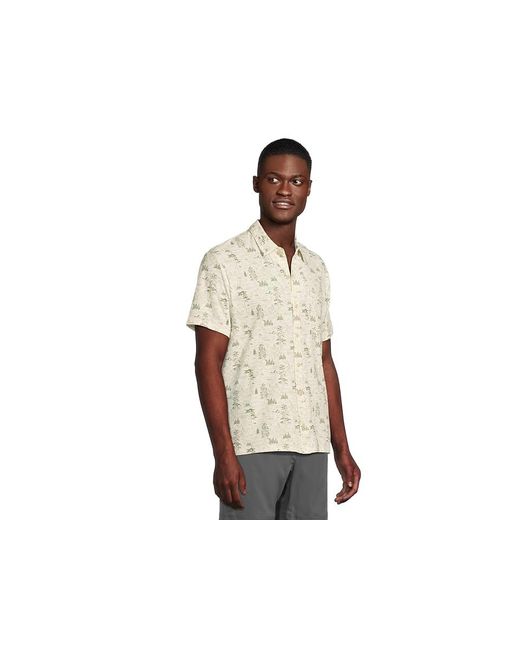 L.L. Bean Black Lakewashed Performance Button Front Shirt Short Sleeve Traditional Fit Print T Shirt for men