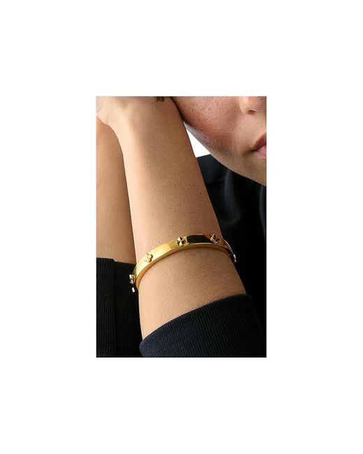 Kate Spade Black Spade Flower Hinge Bangle Bracelet, Brass