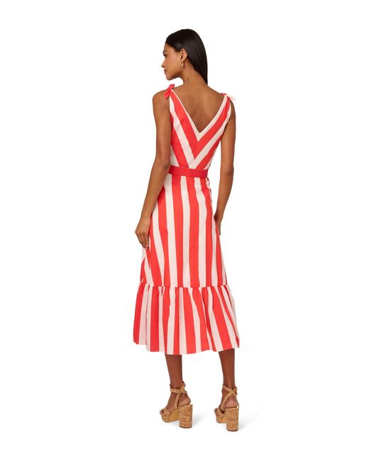 Adrianna Papell Red Striped Midi Dress