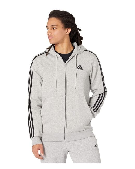 Adidas Gray Essentials 3-stripes Fleece Full Zip Hoodie for men
