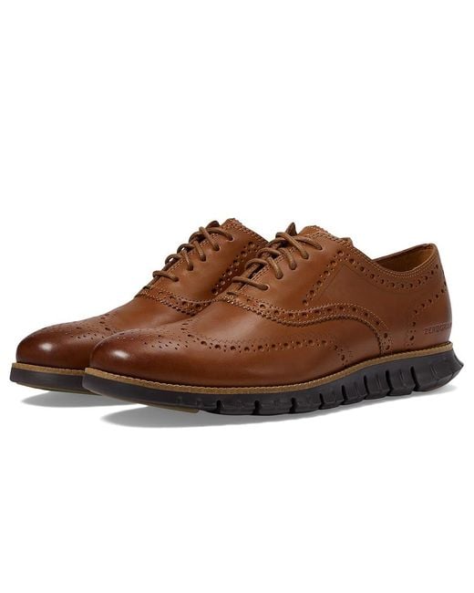 Cole Haan Brown Zerogrand Wingtip Oxford Lace Up Wing Tip Shoes British Tan Leather/Java 7.5 D for men