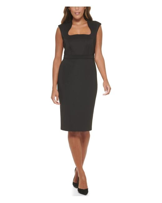 Calvin Klein Curved Neck Scuba Crepe Sheath Dress In Black Lyst