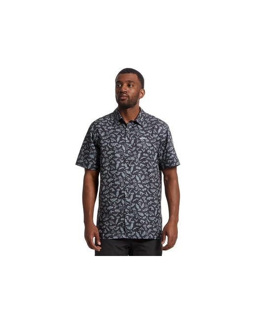 Columbia Black Super Slack Tide Camp Shirt Short Sleeve Button Up, Polyester for men