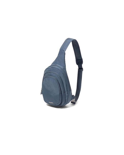 Baggallini Blue Securtex Anti-Theft Triple Zip Sling Handbags, Nylon/Polyester