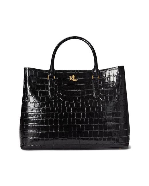 Lauren by Ralph Lauren Embossed Leather Large Marcy Satchel in Black Lyst