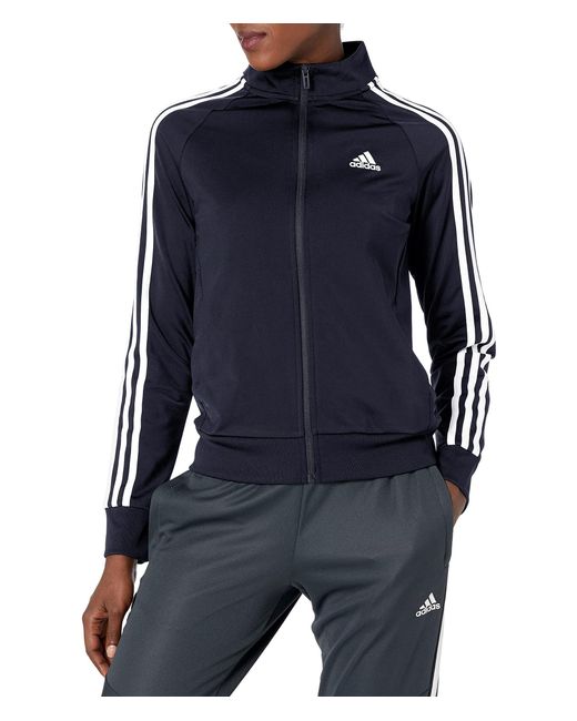 adidas Plus Size Essentials Warmup 3stripes Track Jacket in Blue Lyst