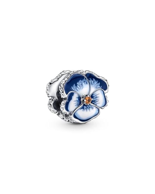 PANDORA Blue Pansy Flower Charm Lyst