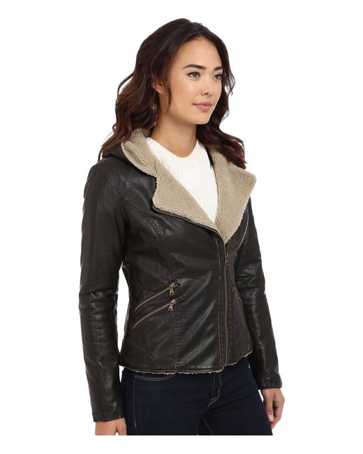 Lyst Levi S R Asymmetrical Faux Leather Hooded Moto W Levi S Brown R Asymmetrical Faux Leather Hooded Moto W Sherpa