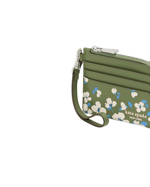 Kate Spade Green Devin Painterly Bouquet Card Case Wristlet Wallet Handbags, Leather