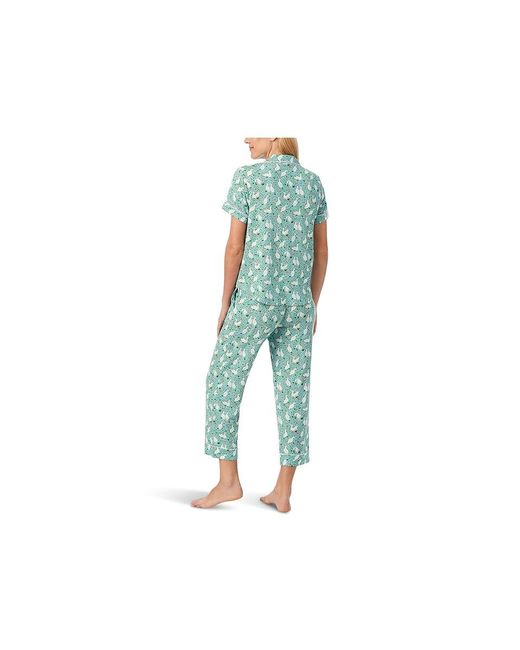 Kate Spade Black Short Sleeve Modal Jersey Cropped Pj Set Pajama Sets, Elastane/Modal