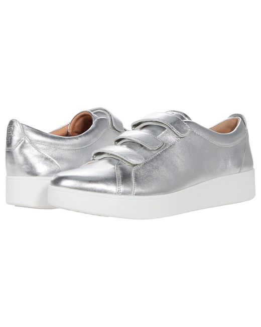 Fitflop Rally Quick Stick Fastening Leather Sneakers in Silver (Metallic) - Lyst