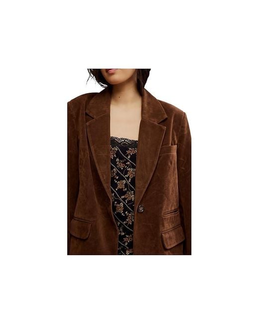 Free People Black Paper Cut Vegan Suede Blazer Coat Lg 12-14) Polyester