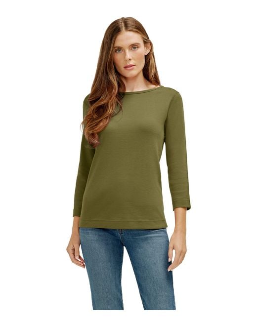 Three Dots 100% Cotton Heritage Knit 3/4 Sleeve British Tee in Green | Lyst