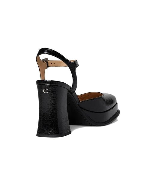 COACH Black Pump With Tea Rose High Heels, Leather