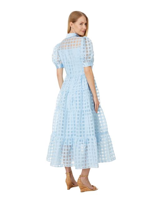 English Factory Blue Gridded Organza Tiered Maxi Dress