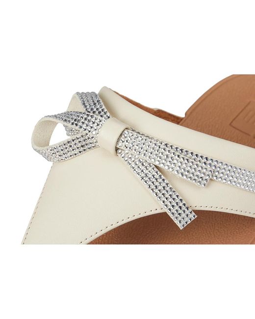 Fitflop White Lulu Glitz-Bow Leather Toe-Post Sandals Wedge Shoes 10 M (B)