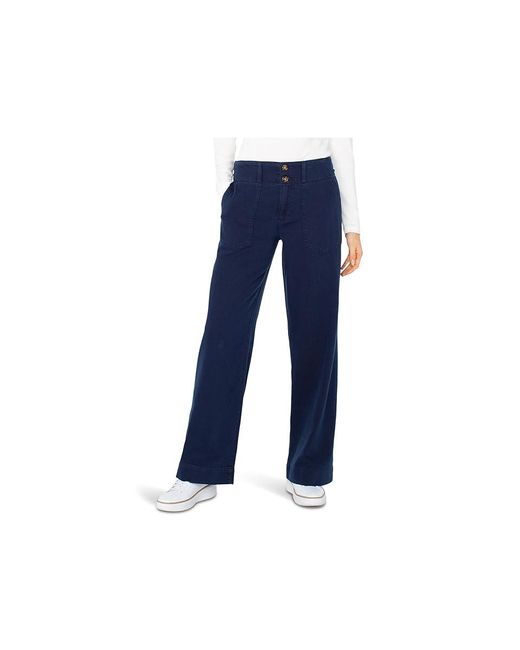 Liverpool Los Angeles Blue Petite Utility Patch Pocket Wide Leg Clothing, Cotton/Lycra/Lyocell