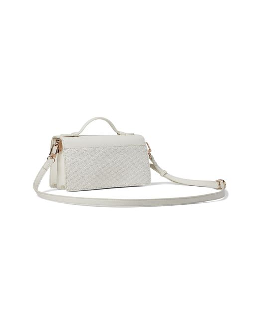 Anne Klein White E/w Embossed Logo Flap Shoulder Bag With Turn Lock