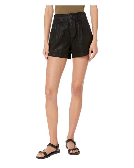 PAIGE Cotton Pleated Mayslie Shorts Double Button in Black Lyst