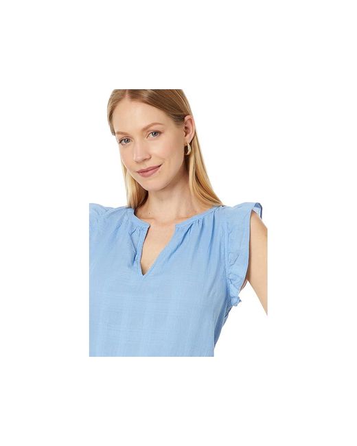Lilla P Blue Flutter Sleeve Split Neck (Harbor) Clothing