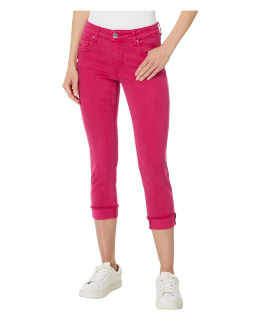 Kut From The Kloth Pink Amy Crop Straight Leg- Roll Up Fray In Brave Fushia