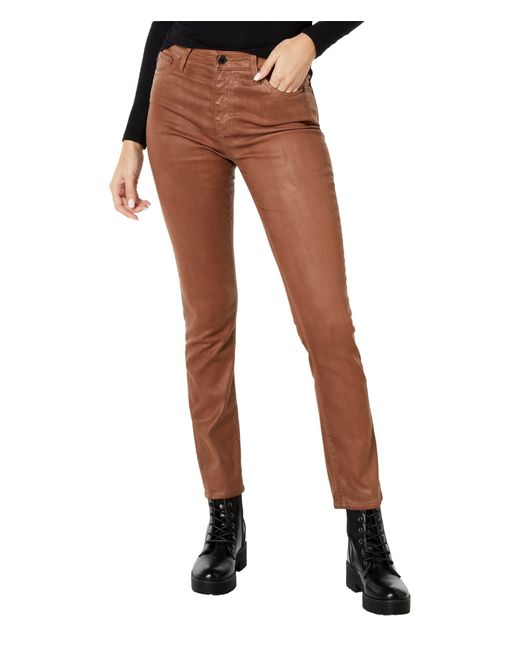 AG Jeans Mari High-rise Slim Straight In Leatherette Light Canyon Rock in  Brown | Lyst