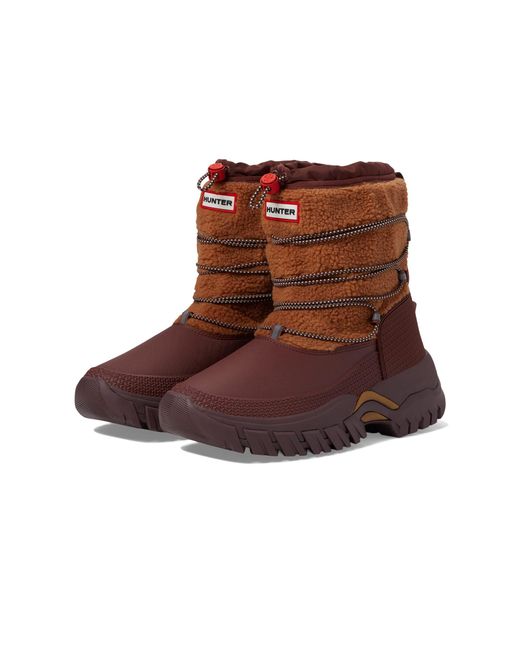 hunter original wanderer short sherpa snow boot in white