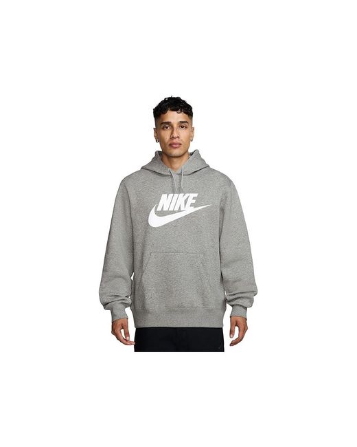 Nike Black Club Pull-Over Fleece Hoodie Sweatshirt Dark Heather/Light Smoke/ Cotton/Polyester for men