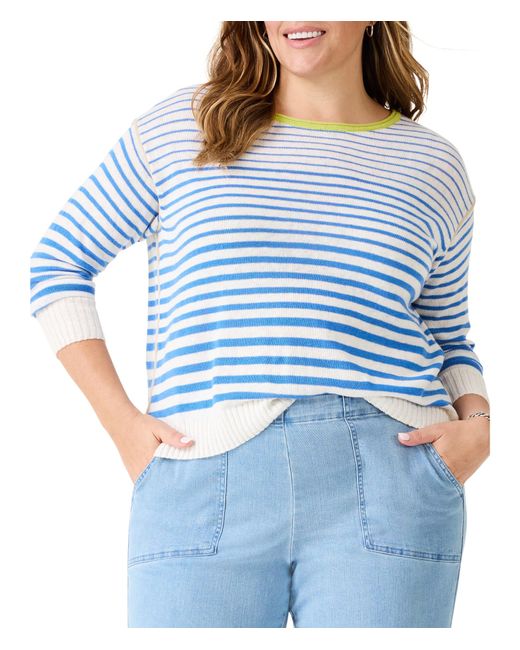 NIC+ZOE Blue Nic+zoe Plus Size Striped Up Supersoft Sweater