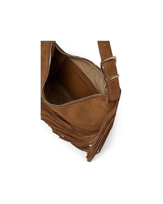 Madewell Brown Suede Essentials Med Curve Shoulder- Fringe Shoulder Handbags, Leather/Suede