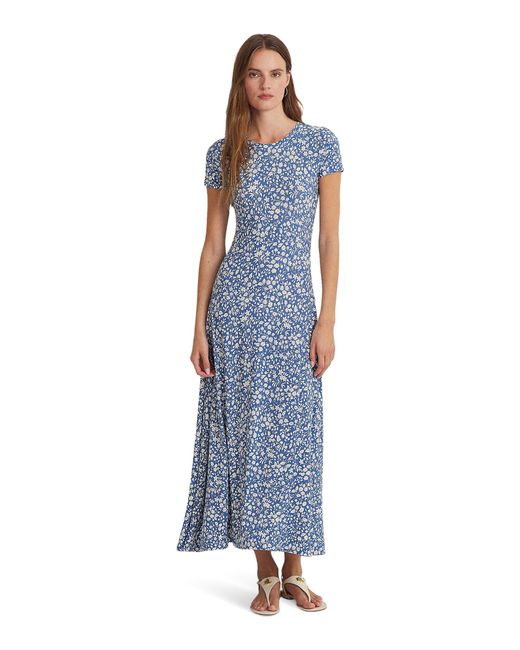 Lauren by Ralph Lauren Blue Floral Stretch Jersey Tee Dress