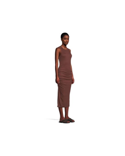 Michael Stars Black Wren Ruched Midi Dress Md (Us 6-8) Cotton/Modal/Spandex