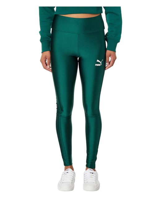 PUMA T7 High waist Shiny Leggings in Green Lyst