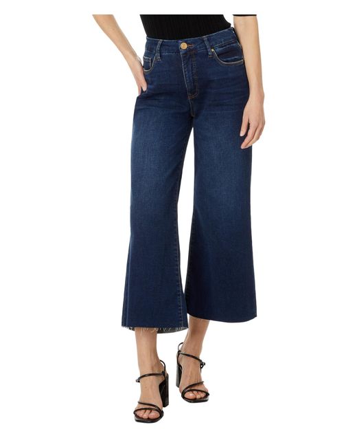 Kut From The Kloth Blue Meg High-rise Fab Ab Wide Leg With Raw Hem In Exhibited