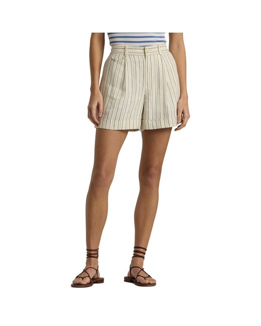 Lauren by Ralph Lauren Natural Striped Pleated Shorts