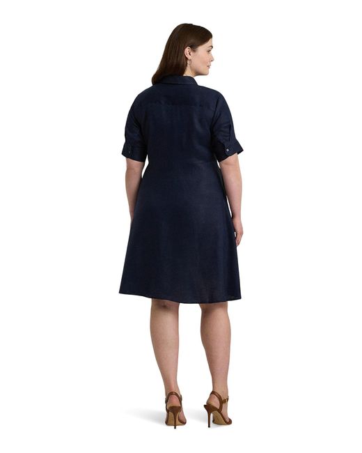 Lauren by Ralph Lauren Blue Plus-size Tie-front Linen Shirtdress
