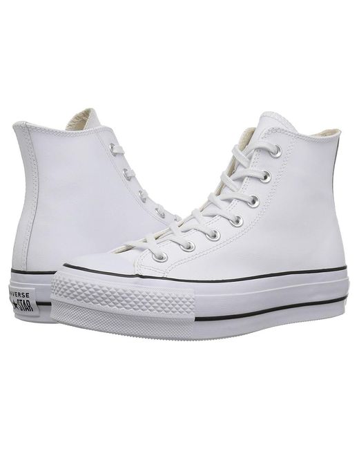 Converse White Chuck Taylor All Star High Top Platform Leather Sneaker Lace Up Casual Shoes/ 10 B