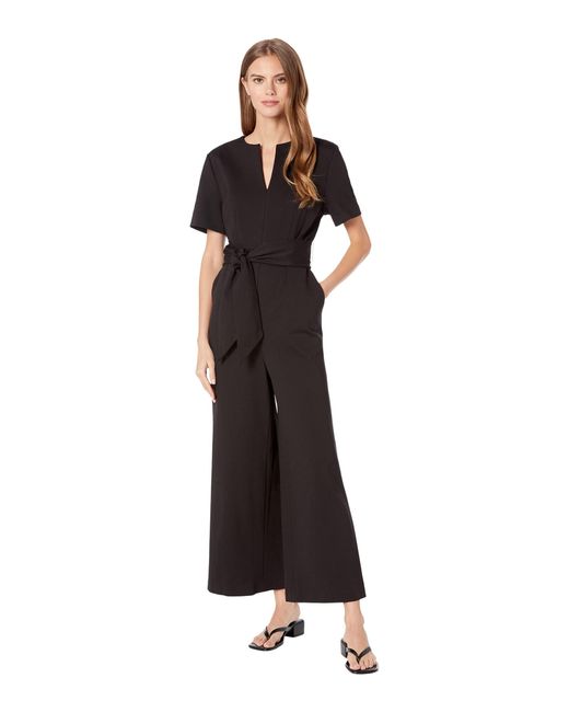 Kate Spade Synthetic Notched Neck Ponte Jumpsuit in Black | Lyst