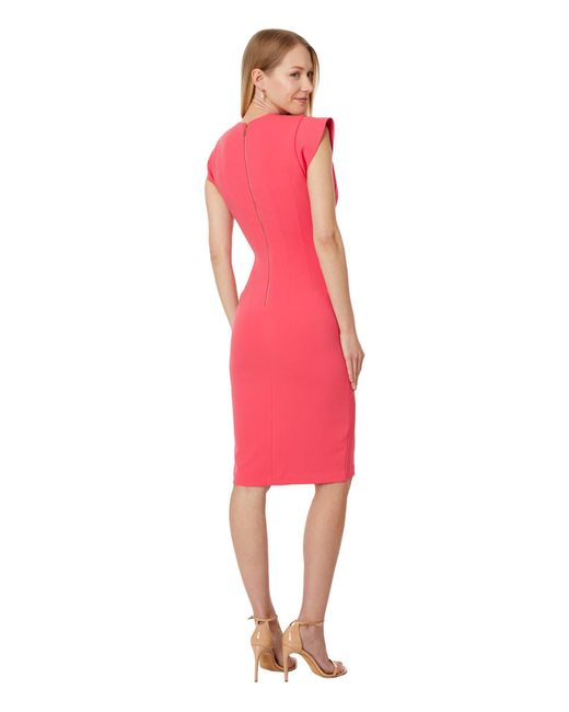 Calvin Klein Red V-neck Sheath With Extended Sleeve Detail