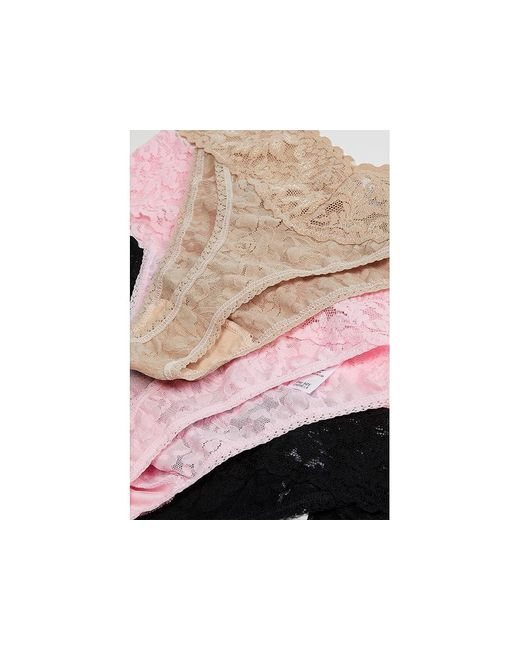 Hanky Panky Black 3-Pack Original Rise Thong Underwear/Chai/Bliss, Cotton/Lace/Nylon