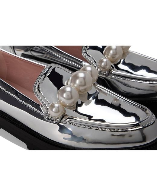 kate spade◆ポッシュ パール ローファー シルバー Kate Spade Posh Pearl Loafer Shoes, Leather in White | Lyst