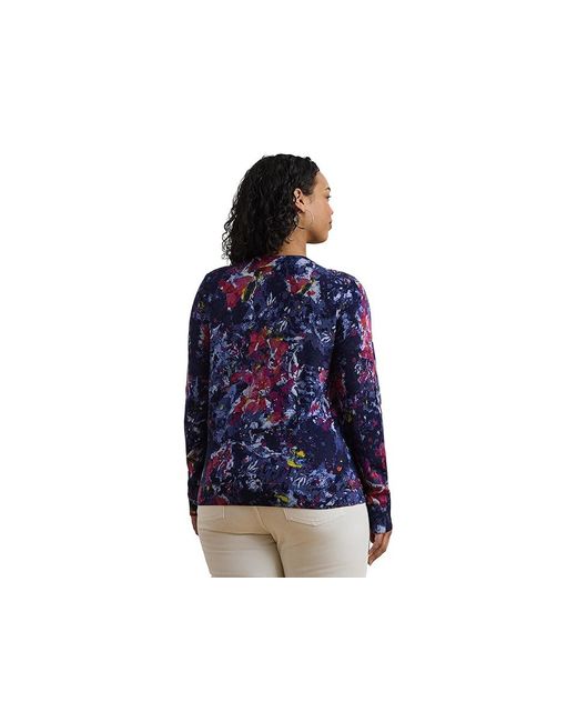 Ralph Lauren Blue Plus Size Print Cotton-Blend Sweater Sweater, Cotton/Viscose