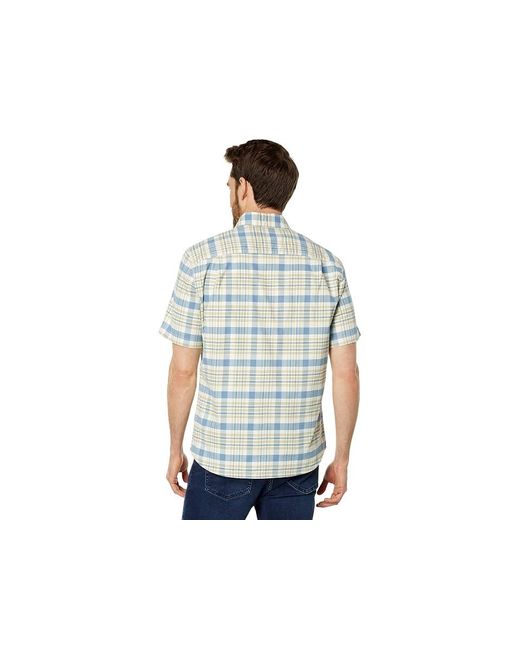 L.L. Bean Blue Comfort Stretch Oxford Short Sleeve Slightly Fitted Plaid (Vanilla) Clothing for men