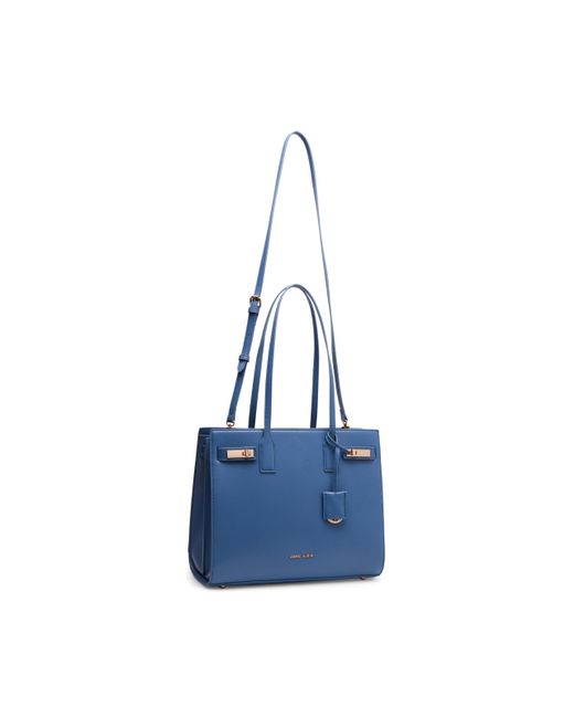 Anne Klein Blue Triple Compartment Minimal Tote With Double Turnlock