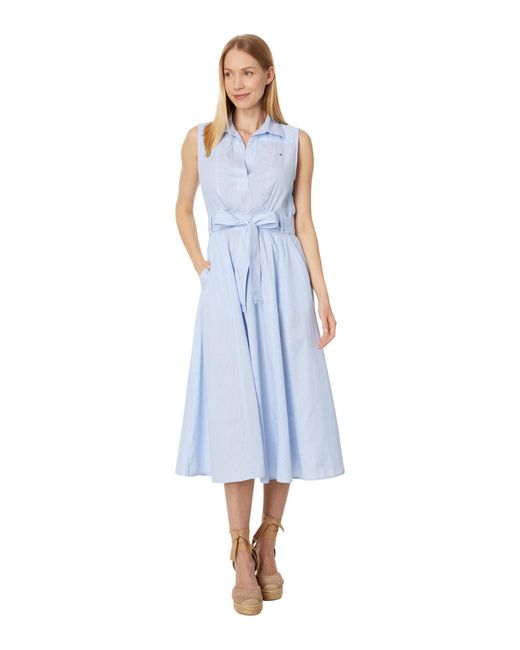 Tommy Hilfiger Blue Open Placket Midi Length Cotton Dress