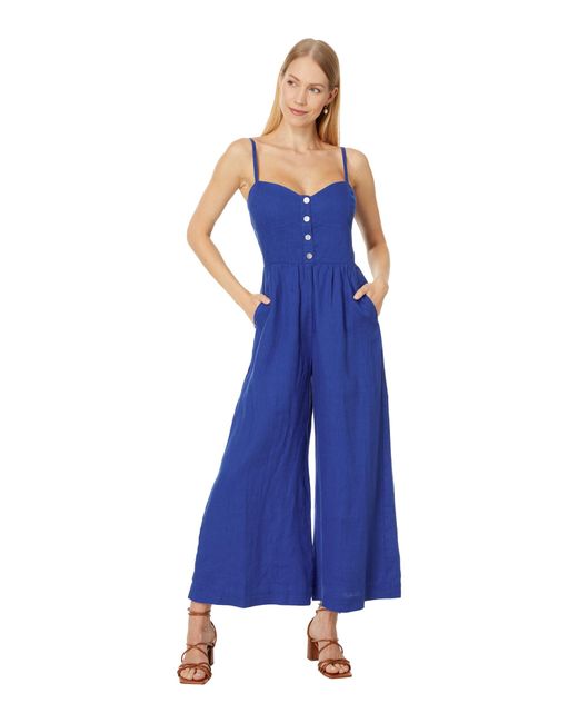 Madewell Blue Sleeveless Wide-leg Jumpsuit In 100% Linen